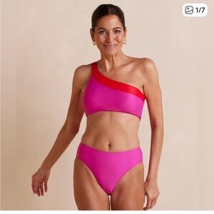 Summersalt Red and Pink Lava Hibiscus One Shoulder Bikini Top Swim Suit Size 8